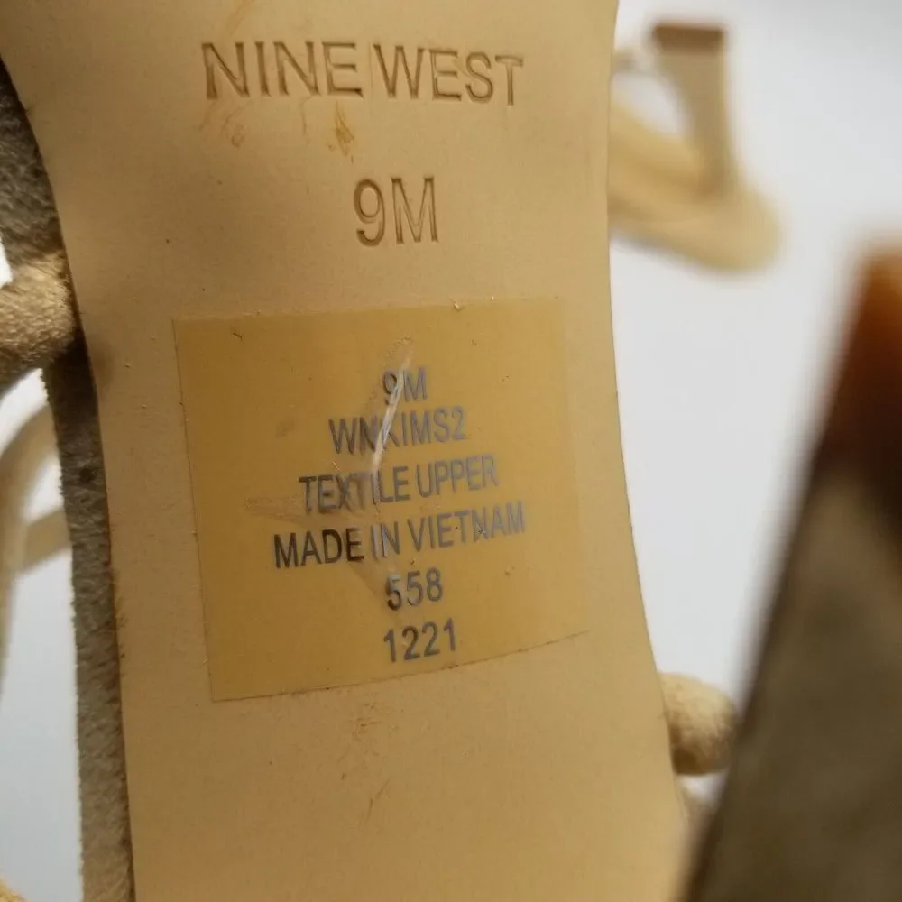 Nine‎ West Women Kims 2 Heeled Slide Sandals size 9 Beige Strappy